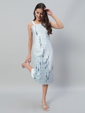 Attire Empire Women Sky Blue Tie and Dye Print Bodycon Midi Dress