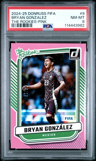 2024-25 PANINI DONRUSS FIFA THE ROOKIES PINK #9 BRYAN GONZALEZ RC 8/25 PSA 8