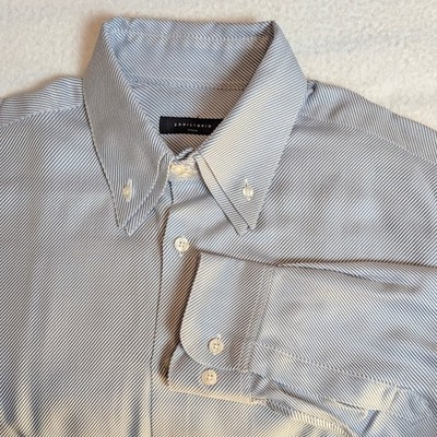 Equilibrio Italia Double Collar Dress Shirt Men XXL Gray/White Stripe Long Tail