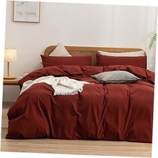 Duvet Cover Set 100 Washed Queen 90" x 90" Fired Brick Red No Comforter 