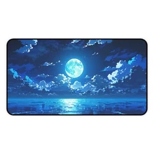 DESK MAT - Blue Ocean Clouds Moon Large Rubber Mouse Pad Anti Slip Back XXL