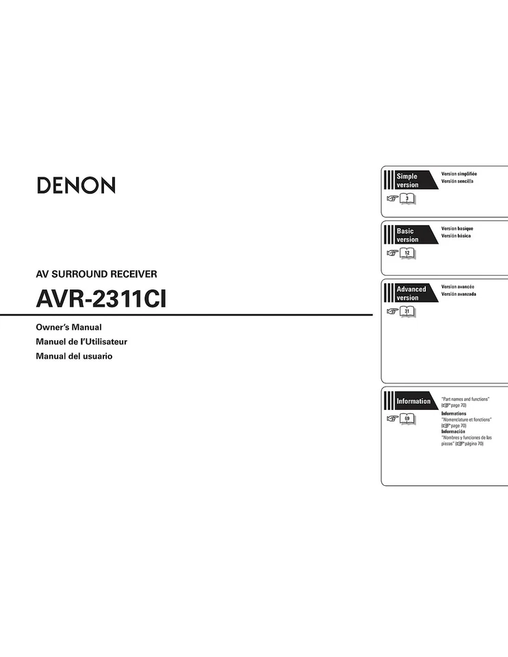 Denon AVR-2311ci AV Surround Receiver Owners Manual