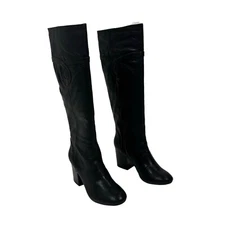 Poetic License Knee High Boots Black Leather Sultry Splash Sz 9 M Block Heel 00'