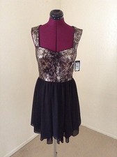 NWT Guess $138 Black/Gold Sequin*Cutout Back*Exposed Gold Zipper*Party Drs*8