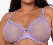 Curvy Couture 1311 Sheer Mesh Full Coverage Unlined Underwire Bra 36DDD Lavender