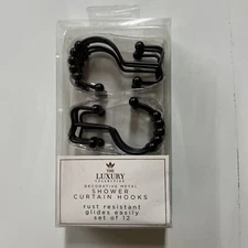 Shower Curtain Hooks Black Metal 12 Count Household Trends