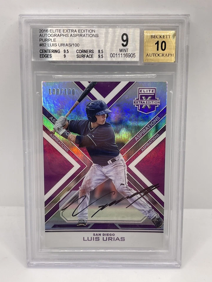 2016 Panini Elite Extra Edition Aspirations Purple /100 Luis Urias #82 Auto 10 - Image 2 of 3