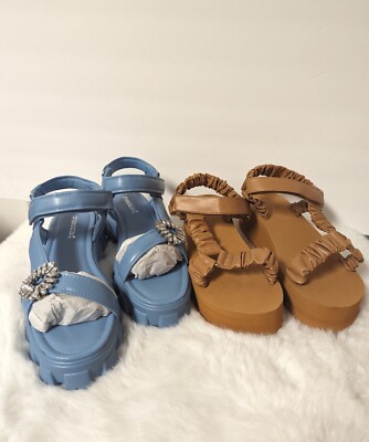 Shoedazzle Women Size 9 Lot of Sandals Brown Platform Blue Rhinestone Lug