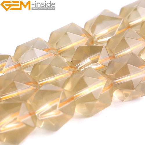 Natural Stone Yellow Faceted Lemon Quartz Polygonal Beads Jewelry Making 15" - Picture 24 of 27