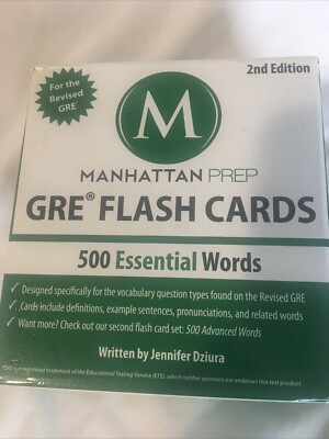 GRE Flash Cards Manhattan Prep 2nd Edition 500 Essential Words Test Prep w/Ring