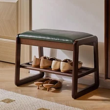 Solid Wood Shoe Bench, 2-Tier Wooden Storage Entryway Bench, Small Storage Bench