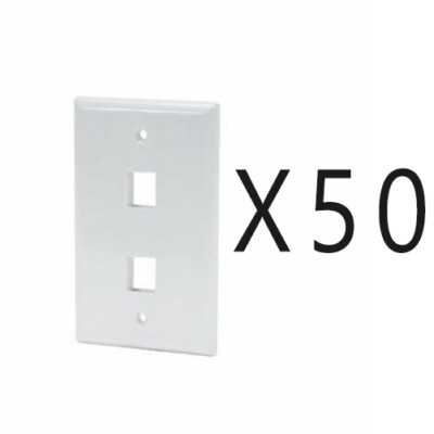 50 Pack Lot - Keystone 2 Hole Port Jack Wall Face Plate Network CAT5e CAT6 White