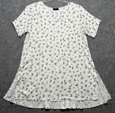 Tahari Shirt Women 1X White Colorful Floral Tunic Prairie Semi Sheer Flowy Comfy
