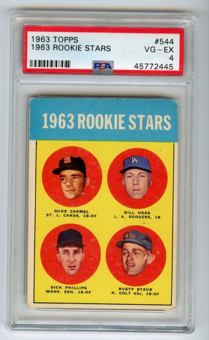 1963 Topps Rookie Stars Rusty Staub/ Duke Carmel  #544 HI  🚀😳💥  PSA Graded 4 