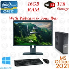 Dell Desktop intel i7 3.4GHz 1TB HDD 16GB RAM Computer PC Windows 10 PC 20"