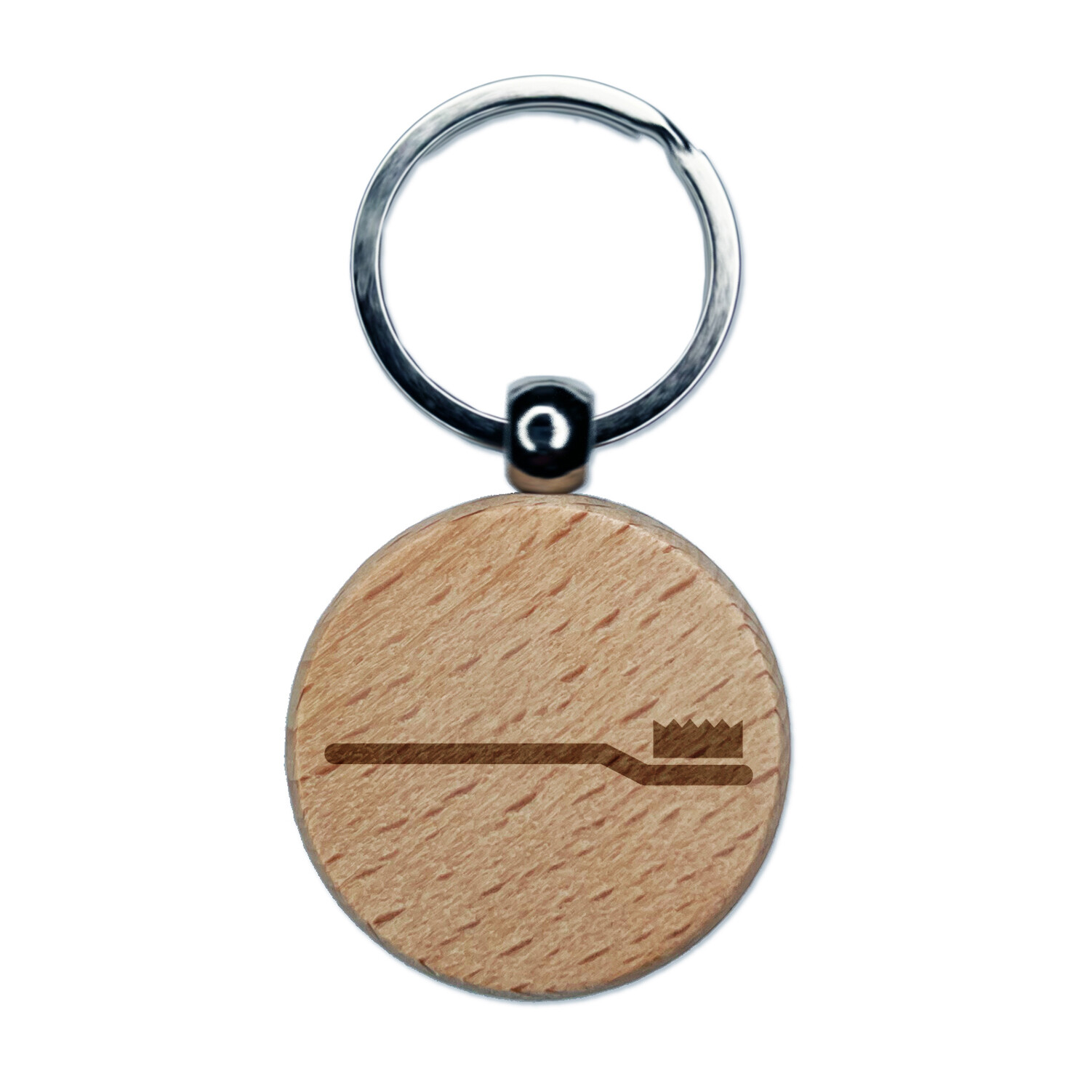 Toothbrush Icon Engraved Wood Round Keychain Tag Charm