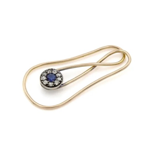 Estate 10K Yellow Gold Over Old 2.35 CTW Euro Diamond Money Clip with Sapphire - Picture 4 of 6