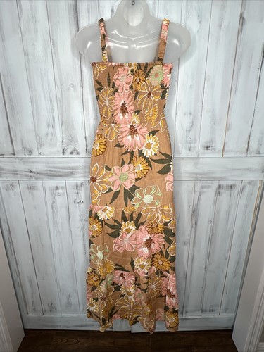 WOMENS ROXY SUNNIER SHORES TIERED SMOCKED TAN FLORAL SLEEVELESS MAXI DRESS S - Picture 8 of 18