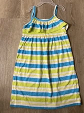 Extremely Me Girl’s Size 4 Aqua & Lime Green Striped Cotton Blend Sundress