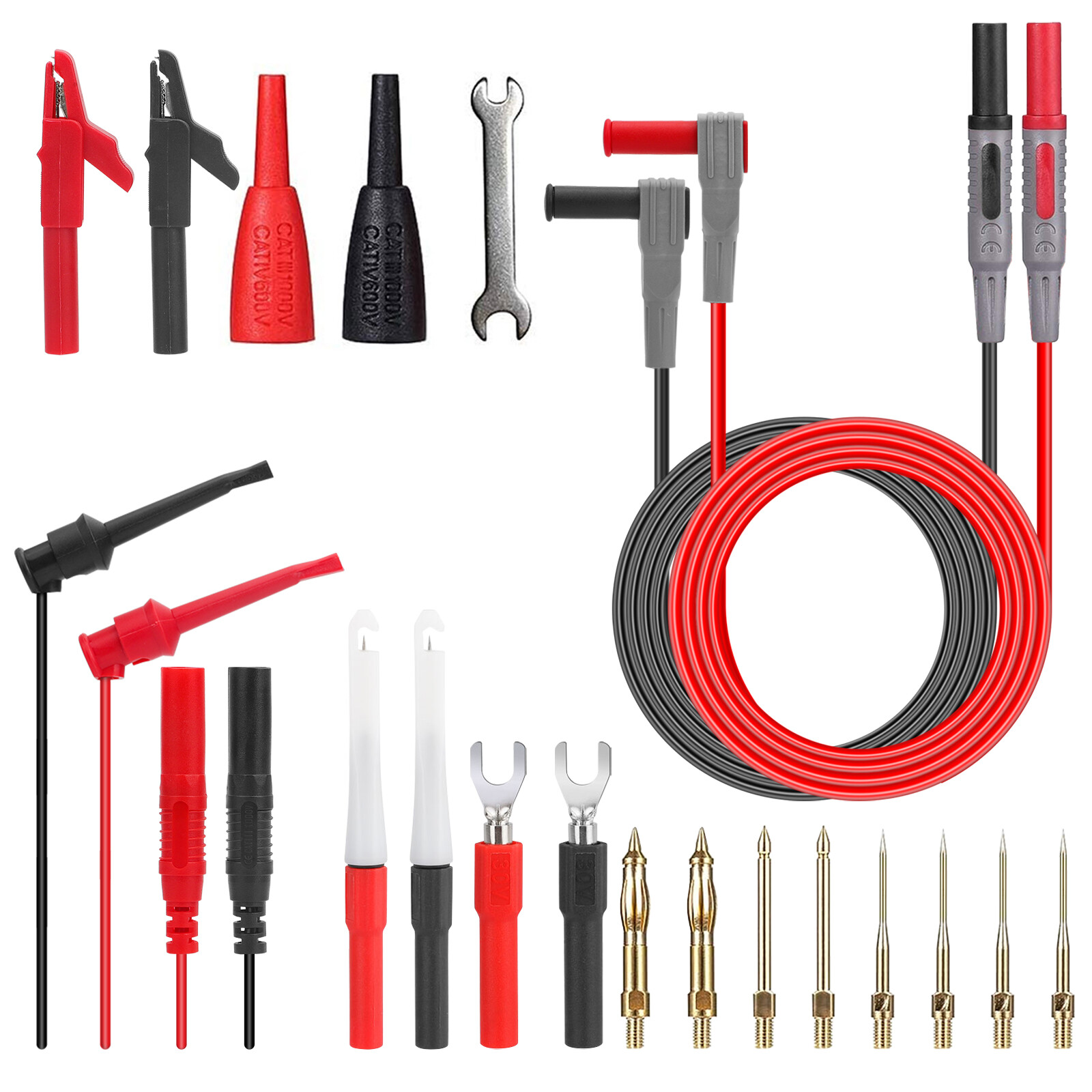 23pcs Multimeter Test Lead Kit Electrical Alligator Clip Hooks Back Probe Pins