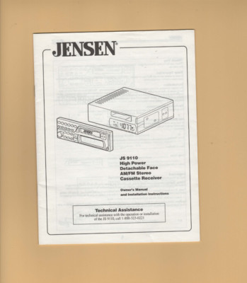 Jensen JS -9110 Owner's Manual AM/FM Car Stereo Cassette Radio Receiver Vintage