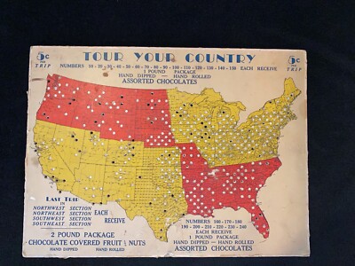 Rare Vtg Tour Your Country Assorted Chocolate US Road Map Interactive Board Game