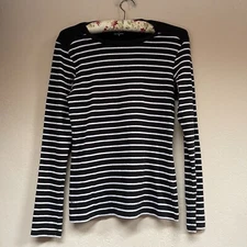Seg'ments Women's Small Long Sleeve Pullover Top Cotton Blend Striped Black