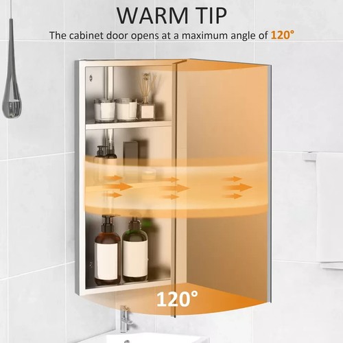 Bathroom Corner Wall Mirror Storage Cabinet Mirrored Cupboard Stainless Steel - Picture 8 of 10