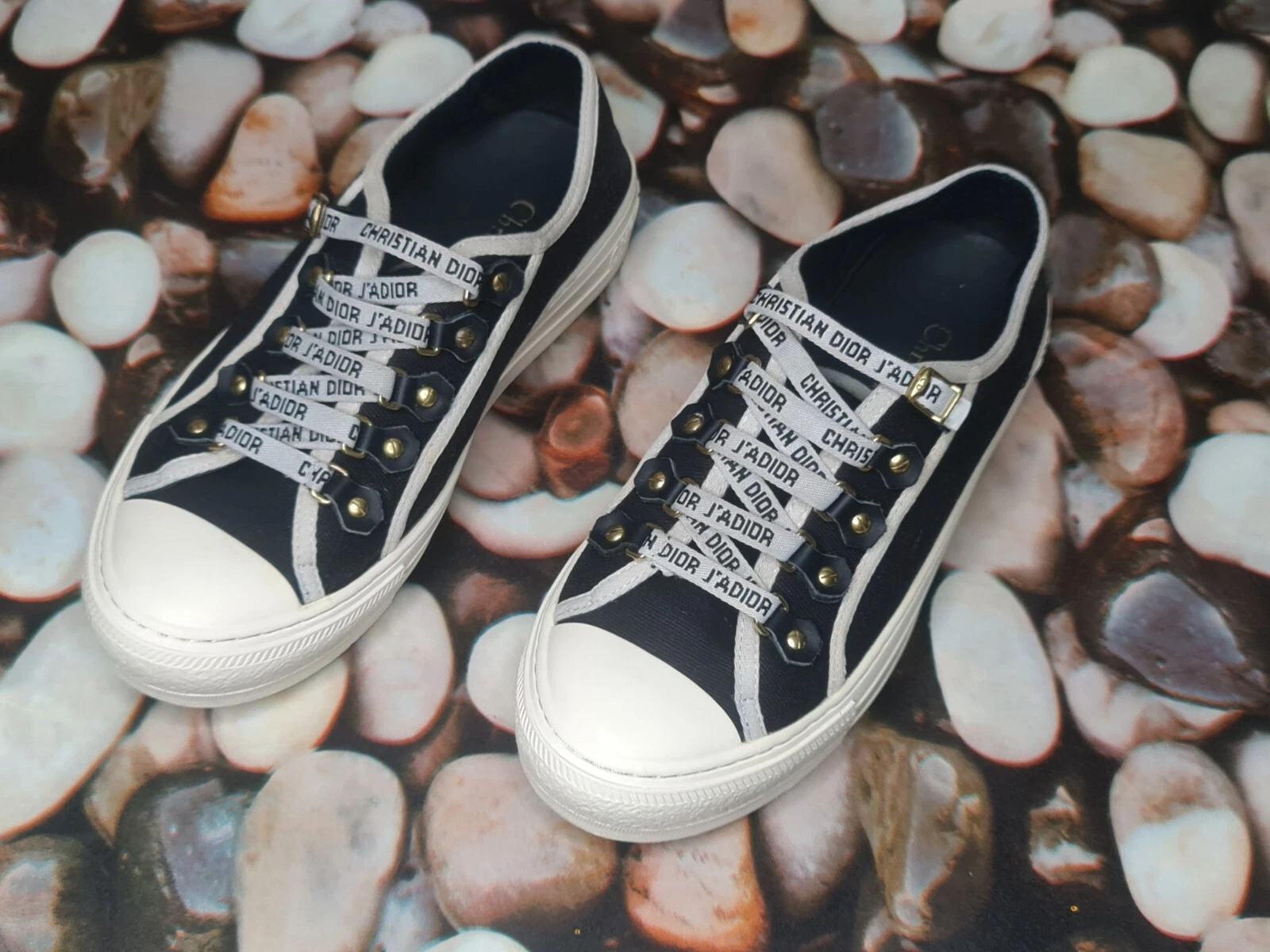 Authentique haut bas en toile noire Dior Walk'N'Dior taille EU 37, taille US 6,5.