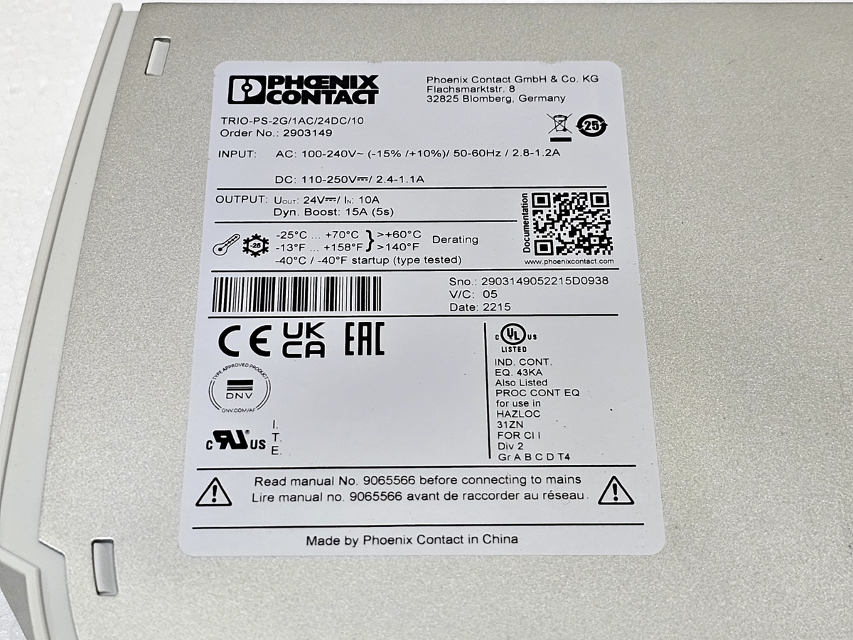 PHOENIX CONTACT TRIO-PS-2G/1AC/24DC/10 POWER SUPPLY UNIT #1 PHOENIX CONTACT TRIO-PS-2G/1AC/24DC/10 POWER SUPPLY UNIT #1
