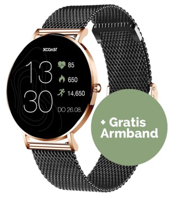 XCOAST SIONA 2 Damen Smartwatch iOS & Android Rosegold/Schwarz, Gratis Armband