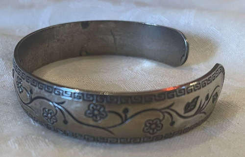 Pulsera brazalete vintage diseño llave griega floral. Artista firmado marcado. - Imagen 4 de 6
