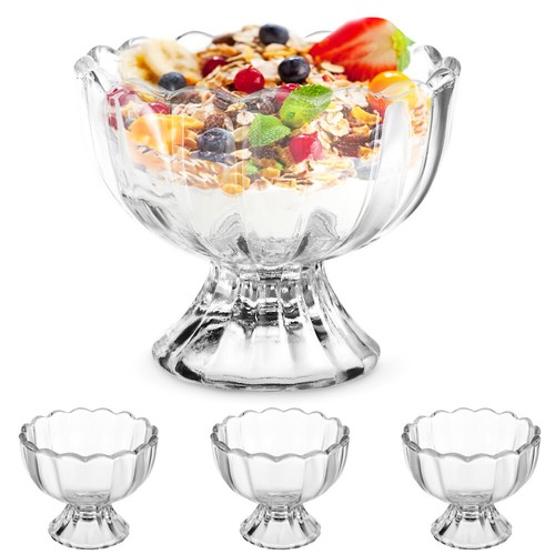 4pcs Glass Dessert Bowls Ice Cream Cups Water Glasses Dessert Goblets Footed