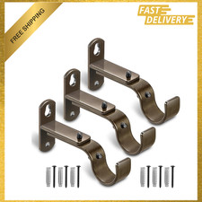 Adjustable Curtain Rod Brackets, Metal Wall Mount Holders for 1 Inch Rods Brown