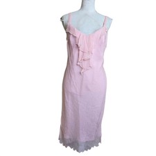 ABS by Allen Schwartz Pink 100% Silk Ruffle Detail Sleeveless Midi Dress Size 4