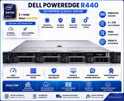 Dell PowerEdge R440 16GB 2x Xeon Gold 5118 24Core DDR4 4x 3TB SAS H730P iDRAC9