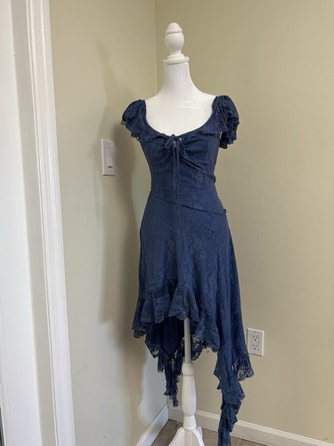 Thrifty Thrifty Blue Lace Fairycore Handkerchief Hem Dress XS