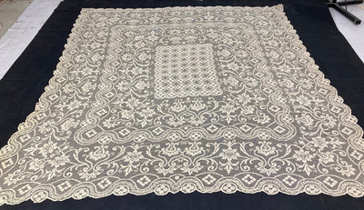 Vintage Französische Leinen Schöne Nadelarbeit Blume Spitze Tischdecke 221x138 cm