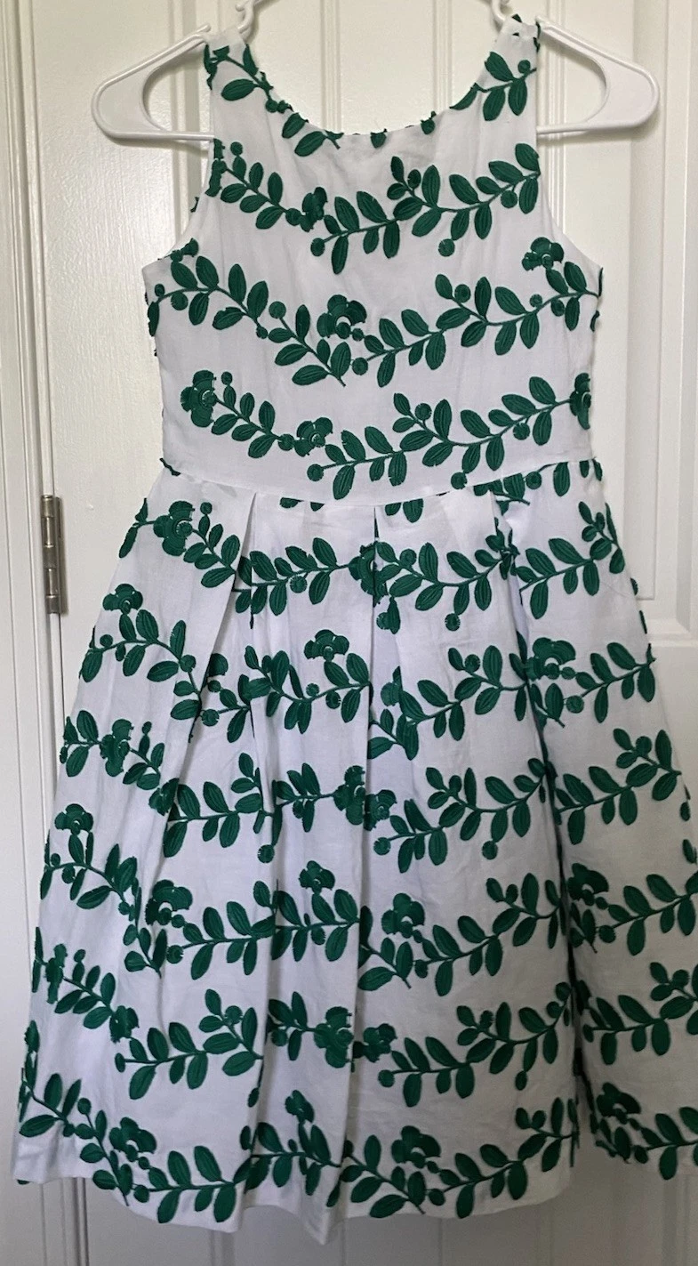 NWT Janie and Jack DRESS 10 Full White Dress with Green Vine Applique, Party, 10