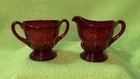 Martinsville Viking Depression Glass Moondrops Ruby Red Sugar and Creamer..MINT