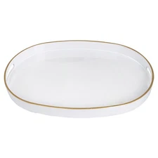 White Decorative Tray, Oval Serving Tray with Handles, Plastic Trays for Coff...