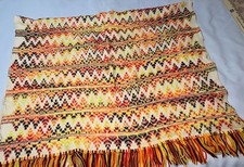 Vintage 70s Woven Afghan Throw Fringe Hippie Boho Aztec
