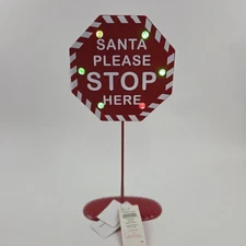 Christmas Cheer Santa Light Up Sign Tabletop "Santa Please Stop Here"