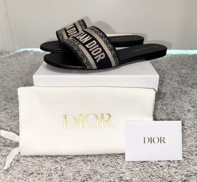 AUTHENTIC DIOR Dway Slide Deep Blue Embroidered Sandals Sz 38 Classic