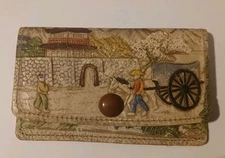 Vintage Japanese Hand Painted Leather Cowhide Coin Purse