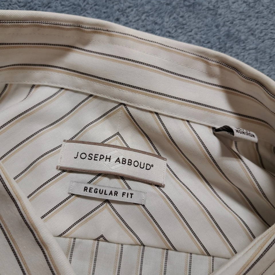 Camisa de Vestir Joseph Abboud Para Hombre Talla 18.5 Beige Rayas Informal Manga Larga Cuello Foto 4 de 4