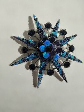 Sparkling Blue Star Brooch Large Silver Toned Shiny Jewelry Accessory Pin Night