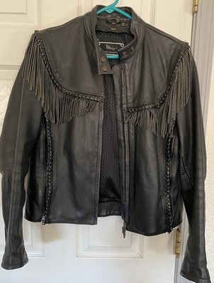 Vintage Harley Davidson Jacket Womens 36/8 W -Willie G Fringe Black Leather Vent