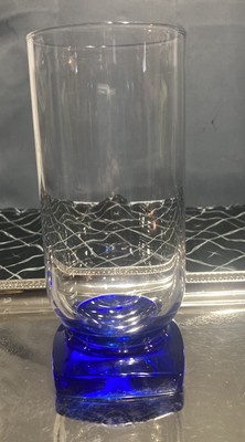 Bormioli Rocco  Clear Top And Cobalt Blue Square Footed Glass Has Chips,not Bad