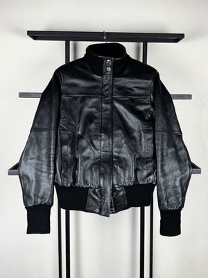 2000s Black Leather Cropped Jacket Minimalist Clean Panel Zip Moto Style